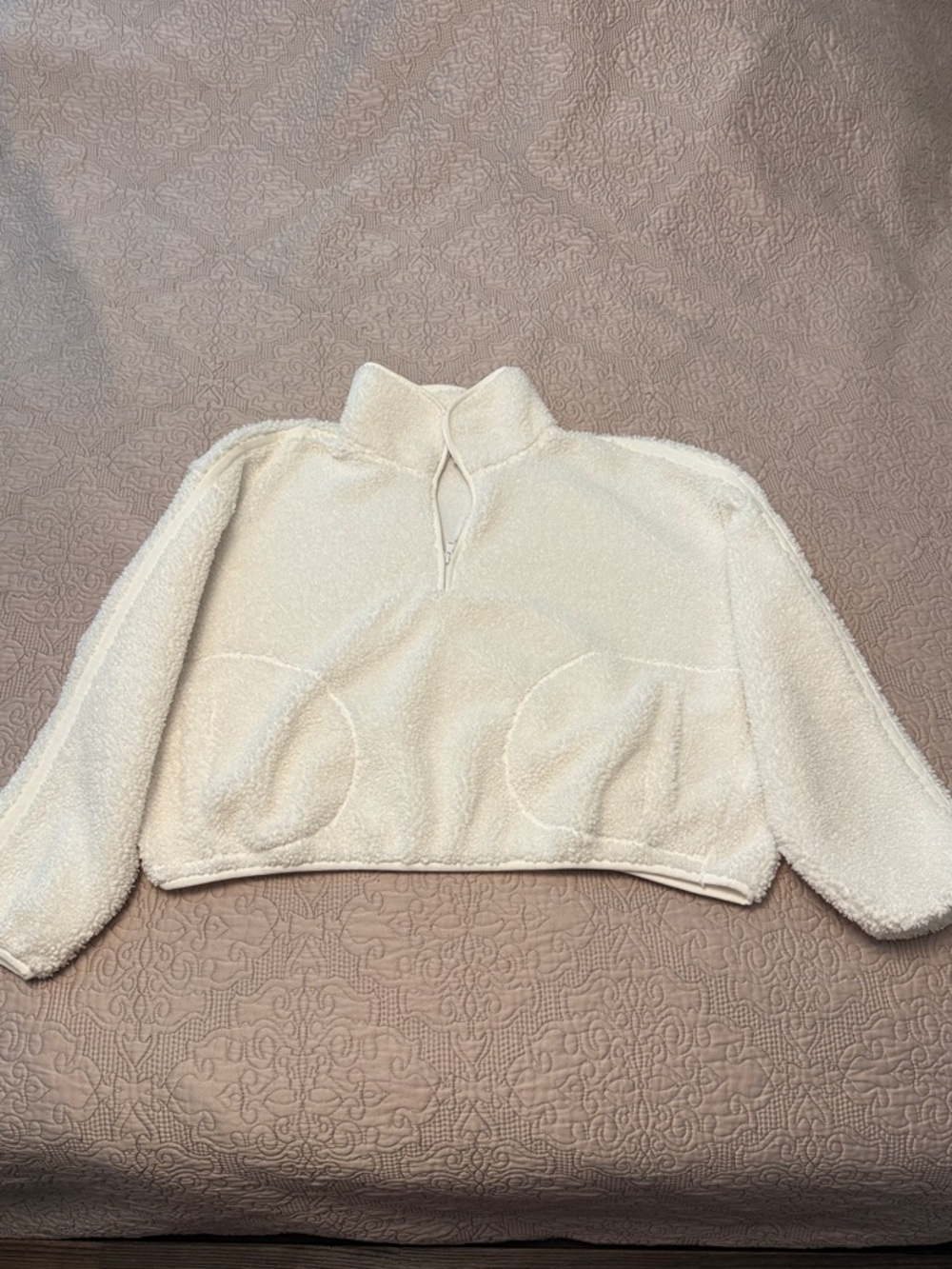 Old Navy Cream Sherpa Quarter-Zip Cropped Pullover